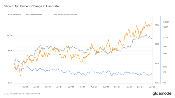 BTC: 1yr Percent Change In Hashrate (Glassnode)