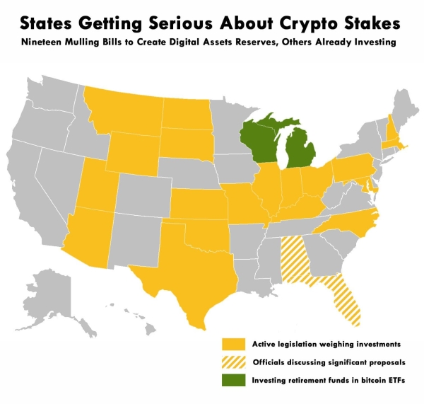 U.S. states weighing crypto-investing legislation - February 2025