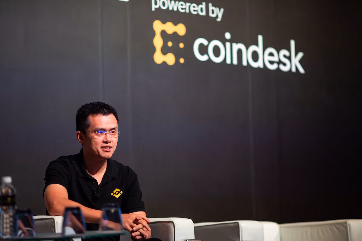 Binance CEO Changpeng Zhao speaks at the Consensus conference.