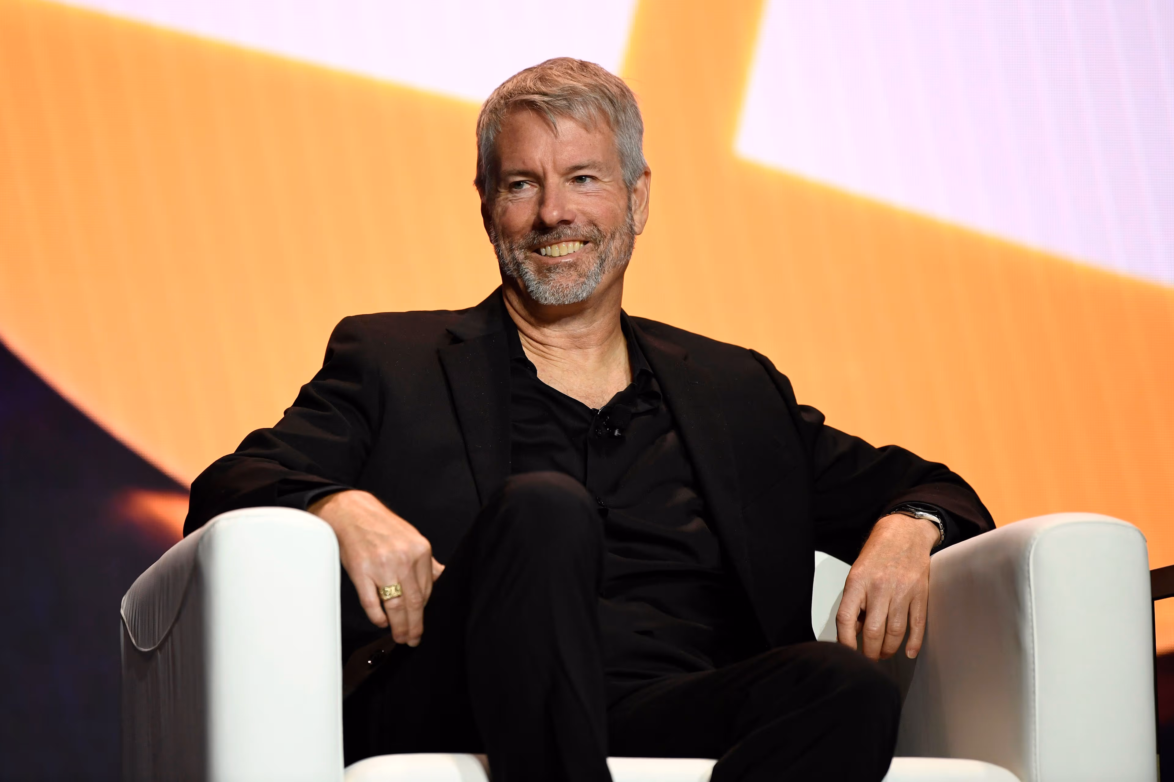Michael Saylor speaks on stage during the Bitcoin Conference 2023 at the Miami Beach Convention Center on May 19, 2023 in Miami Beach, Florida. (Jason Kerner/Getty Images)